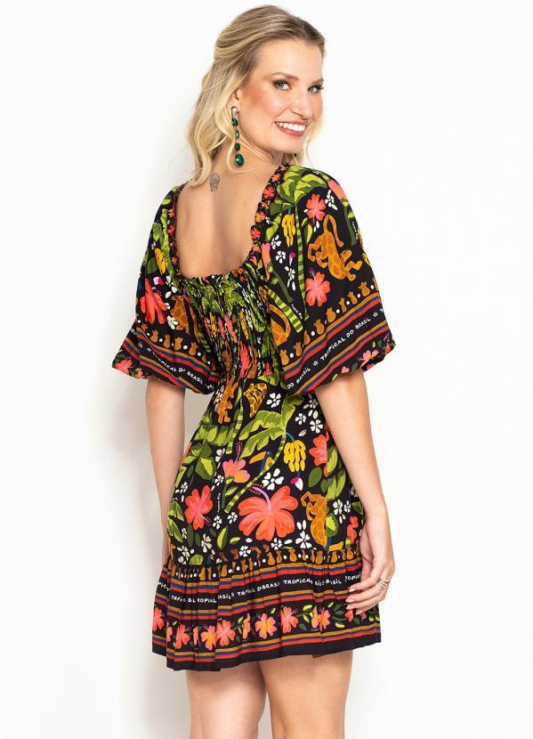 Farm - Vestido Curto de Viscose Solar das Bananas Preto 2