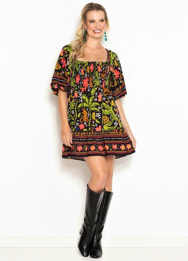 Farm - Vestido Curto de Viscose Solar das Bananas Preto 3