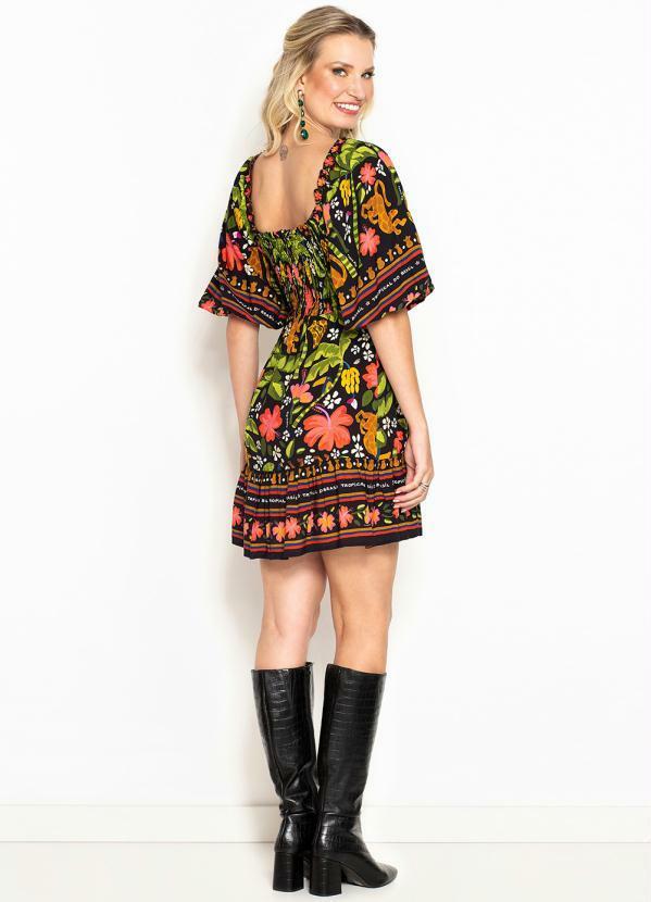 Farm - Vestido Curto de Viscose Solar das Bananas Preto 4