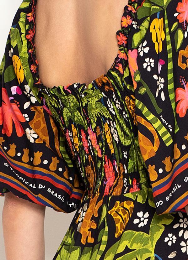 Farm - Vestido Curto de Viscose Solar das Bananas Preto 7