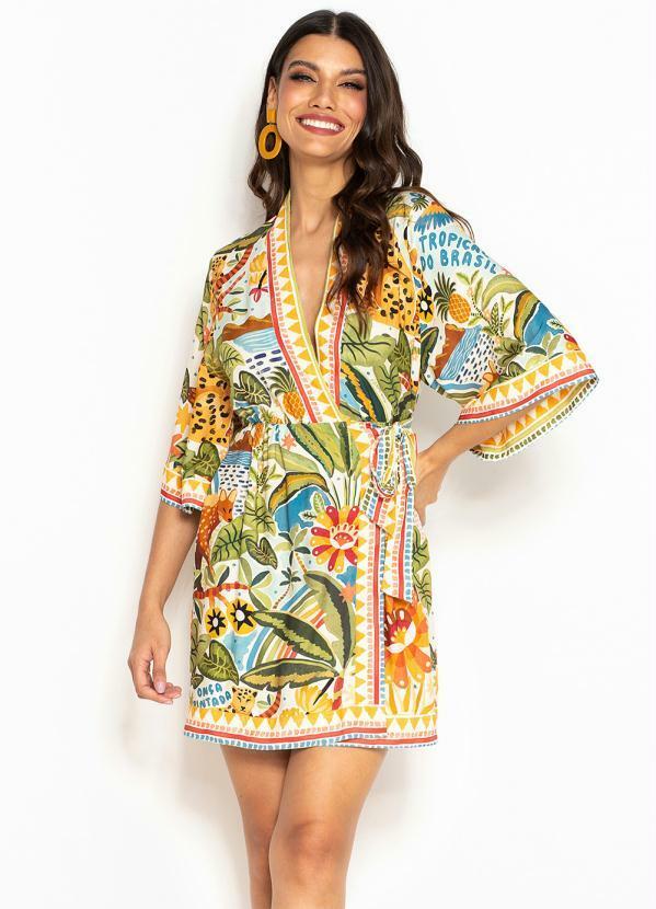 Farm - Vestido Curto de Viscose Tropical do Brasil Estampado