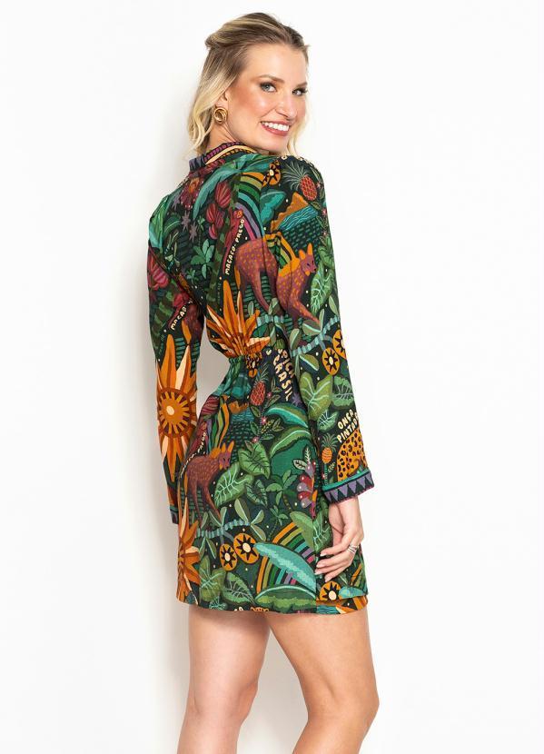 Farm - Vestido Curto de Viscose Tropical do Brasil Verde 2