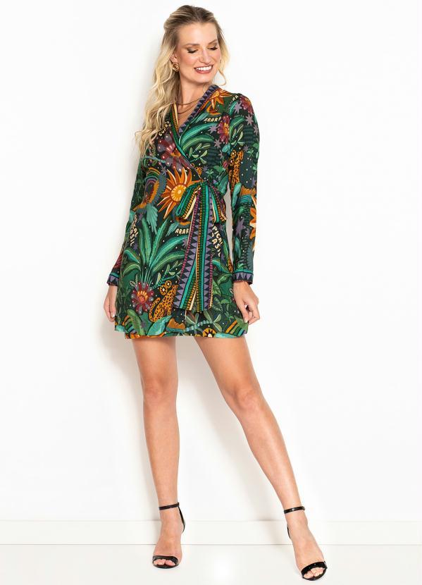 Farm - Vestido Curto de Viscose Tropical do Brasil Verde 3