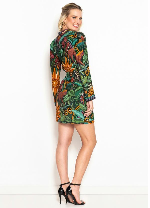 Farm - Vestido Curto de Viscose Tropical do Brasil Verde 4