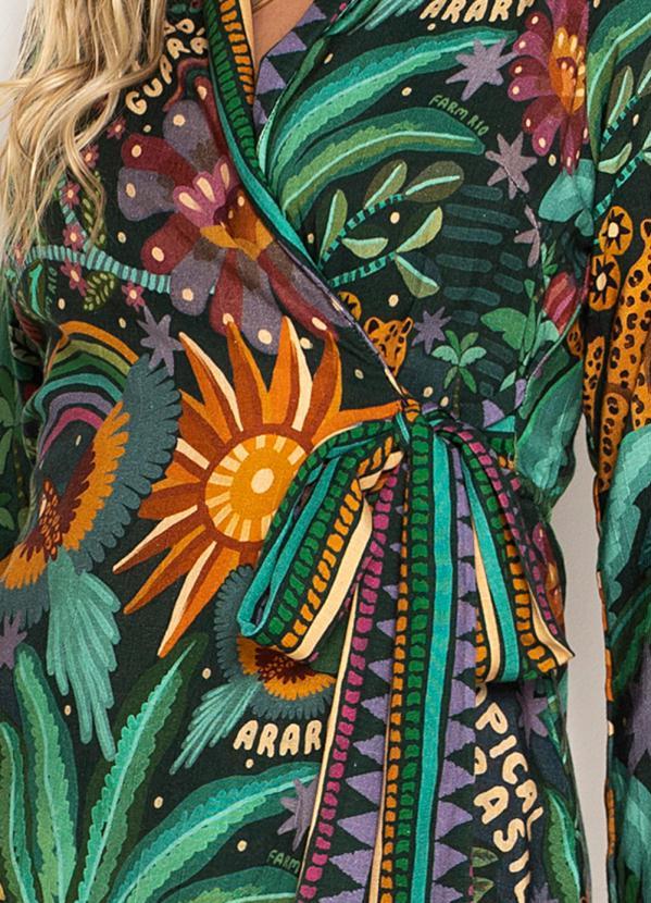Farm - Vestido Curto de Viscose Tropical do Brasil Verde 6