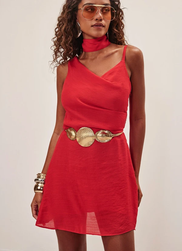 Elegance - Vestido Curto Decote Degagê Vermelho Red Pepper