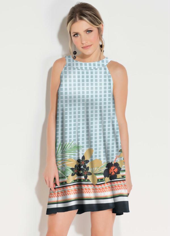 Quintess - Vestido Curto Decote Trapézio Barrado Laranja