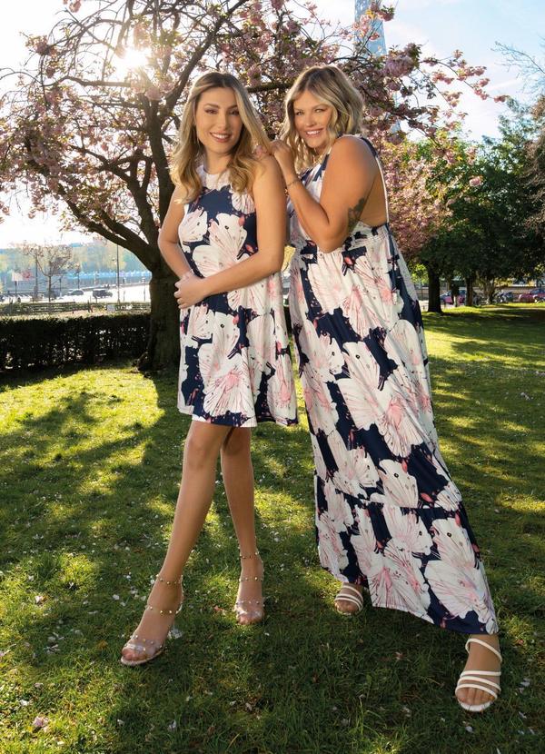 Quintess - Vestido Curto Decote Trapézio Floral Azul 2