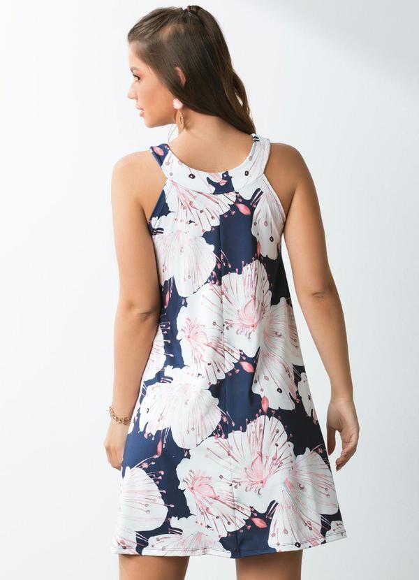 Quintess - Vestido Curto Decote Trapézio Floral Azul 3
