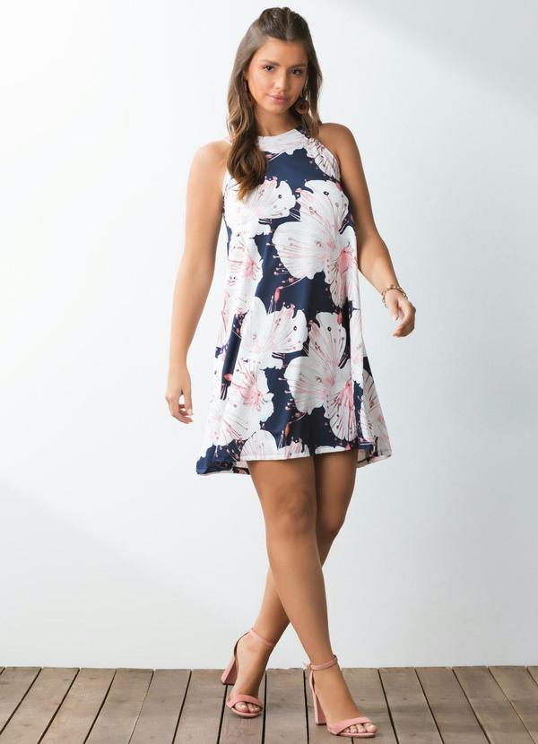 Quintess - Vestido Curto Decote Trapézio Floral Azul 6
