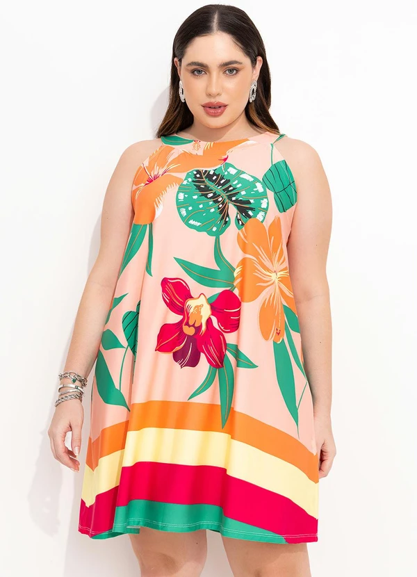 Quintess - Vestido Curto Decote Trapézio Floral Coral 5