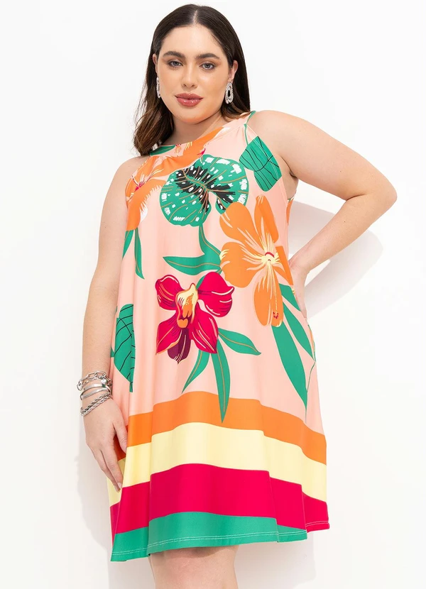 Quintess - Vestido Curto Decote Trapézio Floral Coral 7