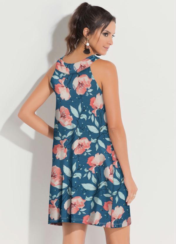 Quintess - Vestido Curto Decote Trapézio Floral Rosê 2