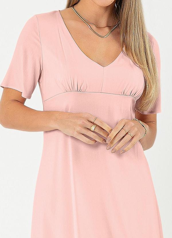 Cativa - Vestido Curto Decote V em Viscose Rosa Claro 3