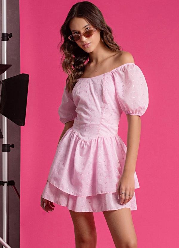 Choyee - Vestido Curto e Saias Franzidas Rosa