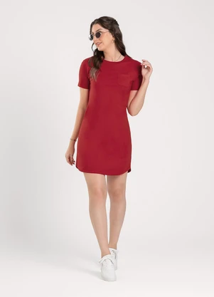 Cativa - Vestido Curto em Algodão Vermelho Escuro - CATIVA