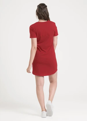 Cativa - Vestido Curto em Algodão Vermelho Escuro - CATIVA
