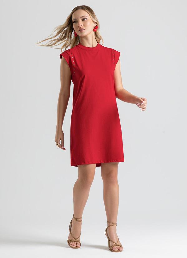 Cativa - Vestido Curto em Algodão Vermelho Escuro