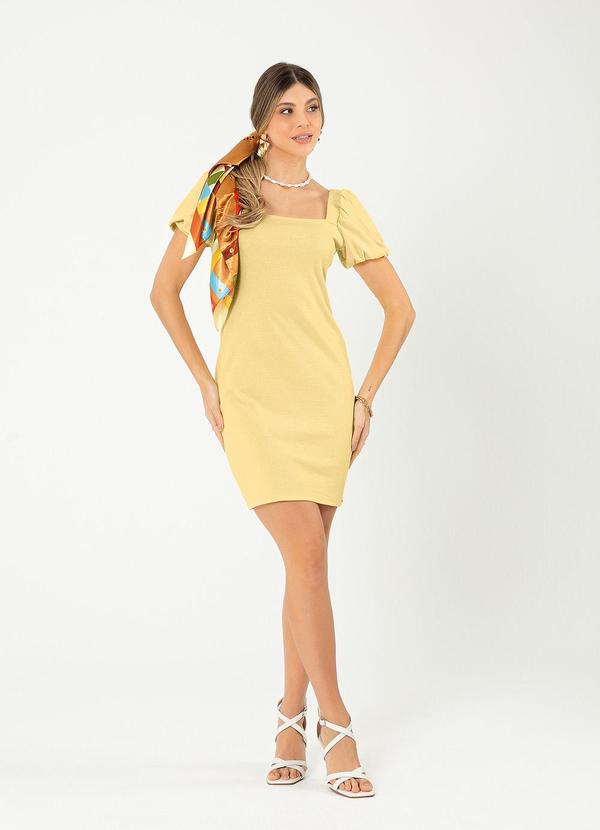 Cativa - Vestido Curto em Canelado Amarelo Claro