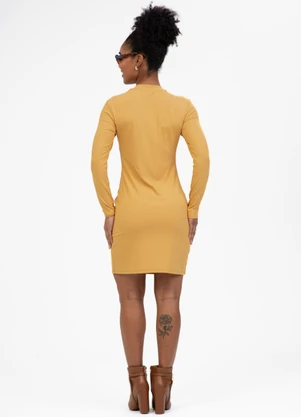 Habana - Vestido Curto em Canelado  Amarelo Médio - HABANA