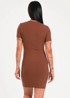 Cativa - Vestido Curto em Canelado Marrom Escuro - CATIVA
