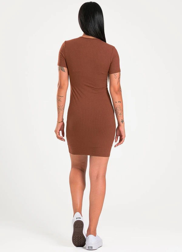 Cativa - Vestido Curto em Canelado Marrom Escuro 4