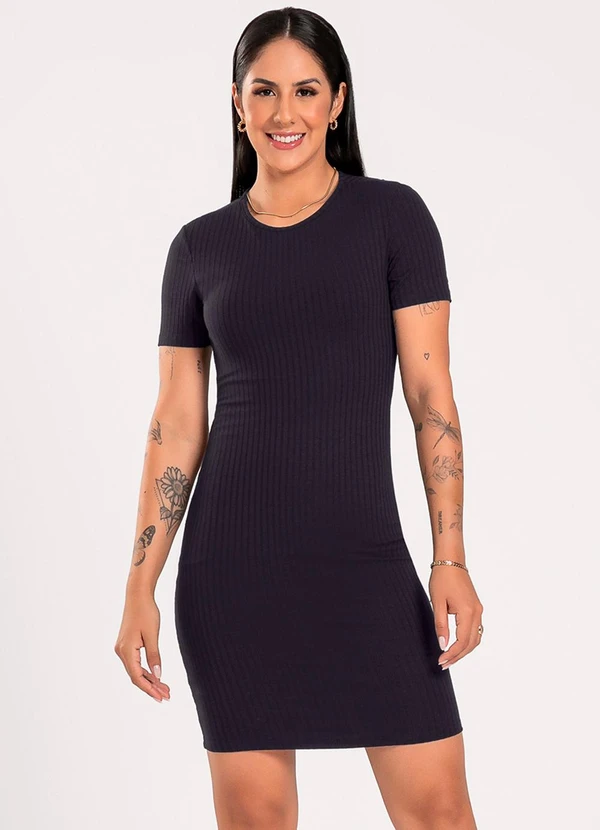 Cativa - Vestido Curto em Canelado Preto