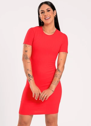 Cativa - Vestido Curto em Canelado Vermelho - CATIVA
