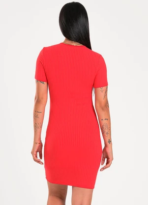 Cativa - Vestido Curto em Canelado Vermelho - CATIVA