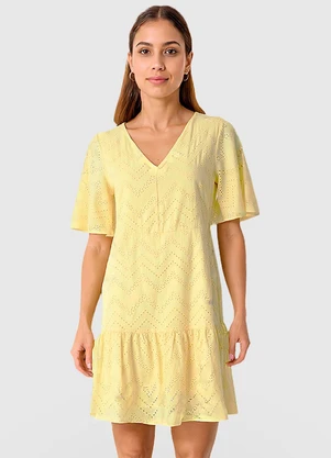 Malwee - Vestido Curto em Laíse Amarelo Claro - MALWEE