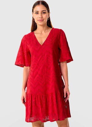 Malwee - Vestido Curto em Laíse Vermelho Escuro - MALWEE