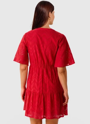 Malwee - Vestido Curto em Laíse Vermelho Escuro - MALWEE