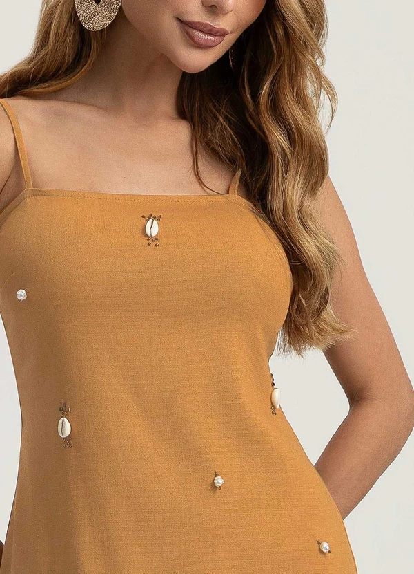 Gris - Vestido Curto em Linho Marrom 1