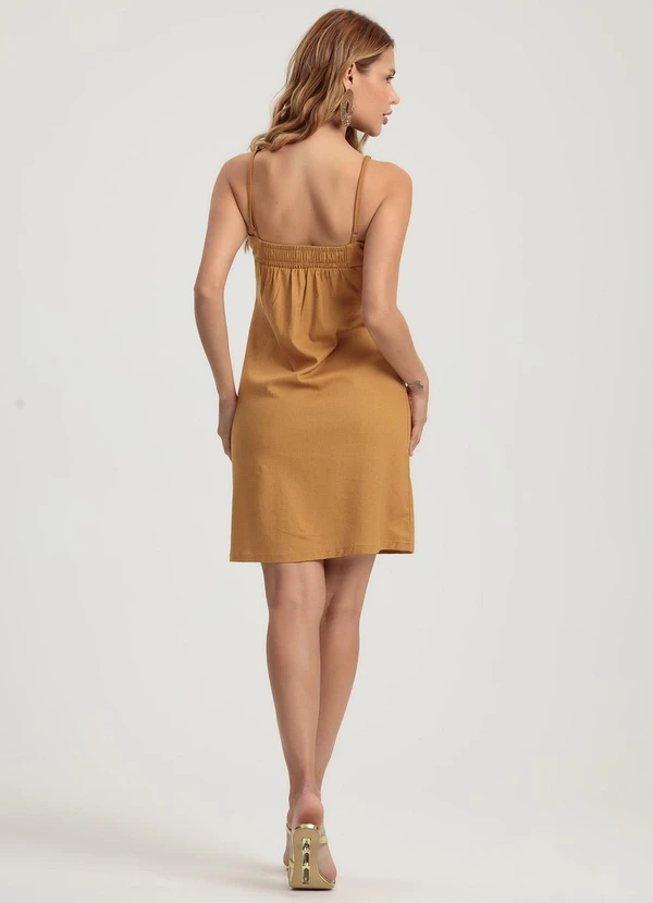 Gris - Vestido Curto em Linho Marrom 3