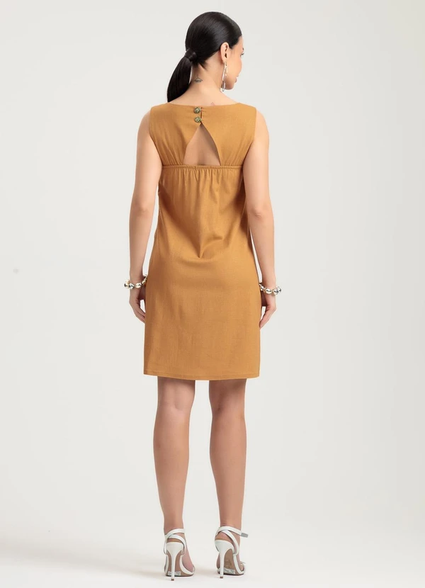 Gris - Vestido Curto em LinhoMarrom 2