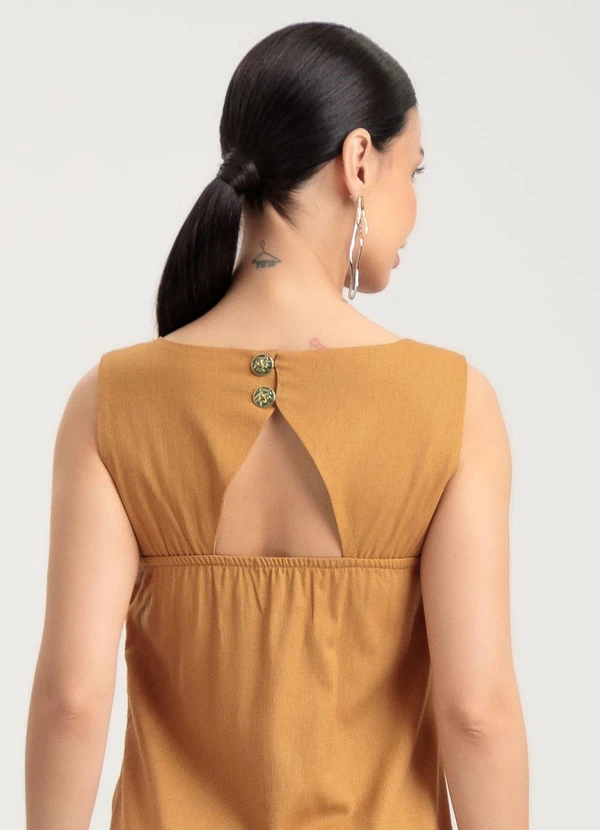 Gris - Vestido Curto em LinhoMarrom 3