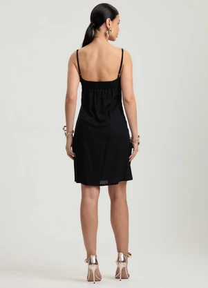 Gris - Vestido Curto em Linho  Preto - GRIS