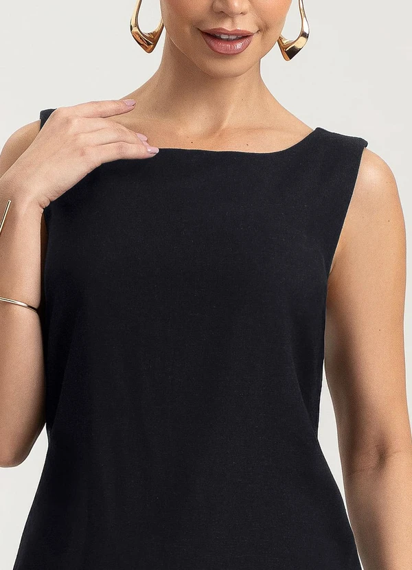 Gris - Vestido Curto em LinhoPreto 3