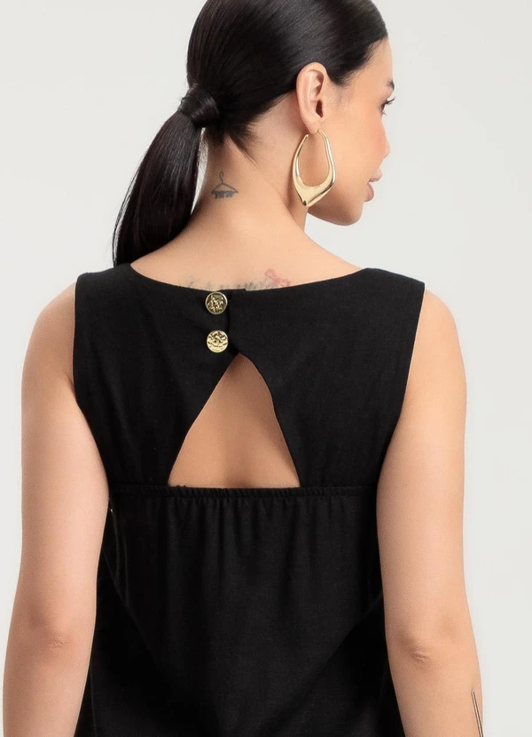 Gris - Vestido Curto em LinhoPreto 4