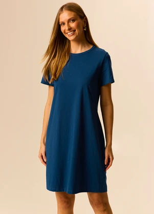 Malwee - Vestido Curto em Malha Azul Escuro - MALWEE