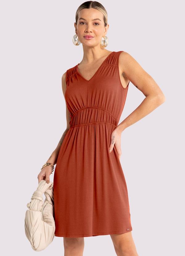 Lunender - Vestido Curto em Malha com Elástico Cintura Laranja