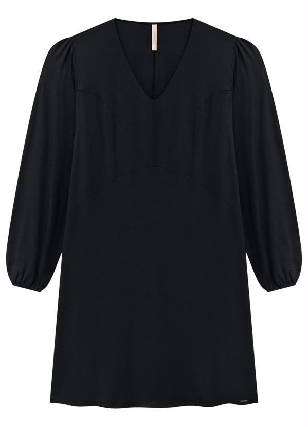 Lunender - Vestido Curto em Malha com Mangas Bufantes Preto