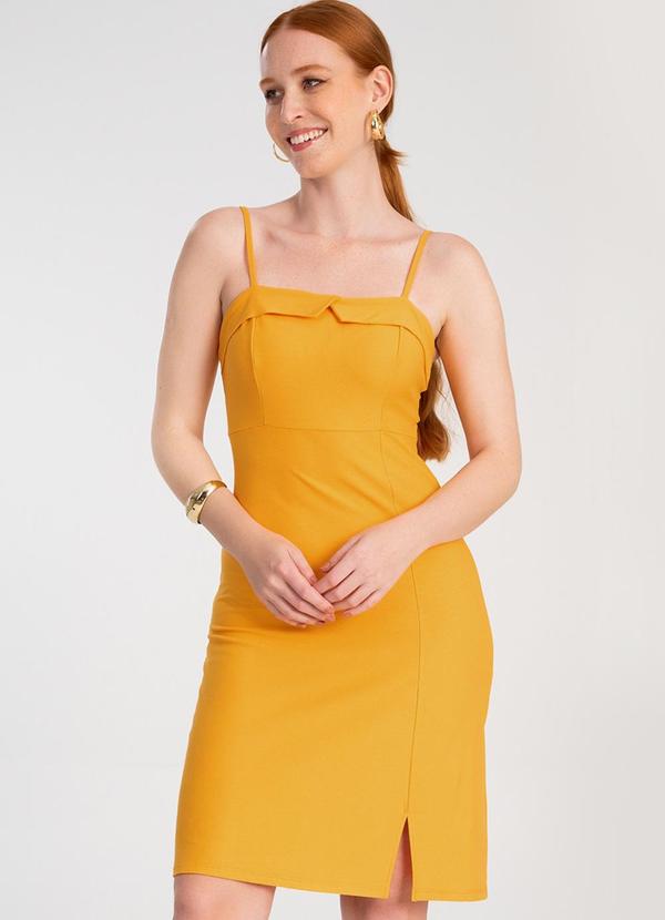 Lunender - Vestido Curto em Malha Crepe Amarelo 1