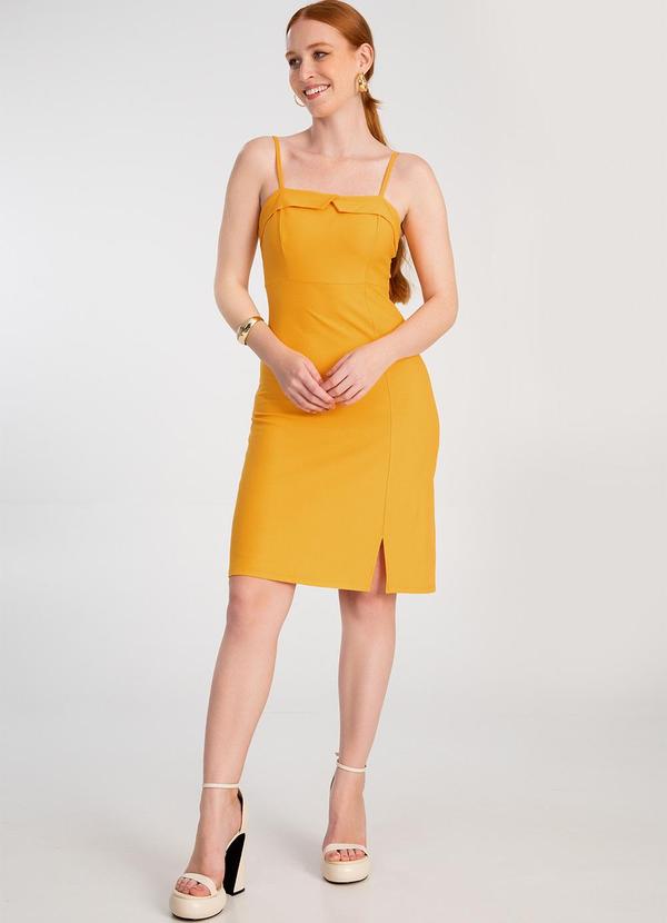 Lunender - Vestido Curto em Malha Crepe Amarelo 3