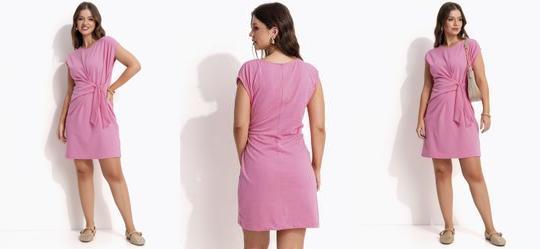 Vestido Curto em Malha Rosa
