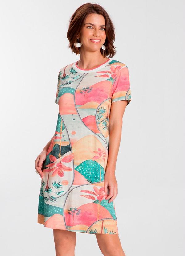 Lunender - Vestido Curto em Malha Viscose Estampado Verde