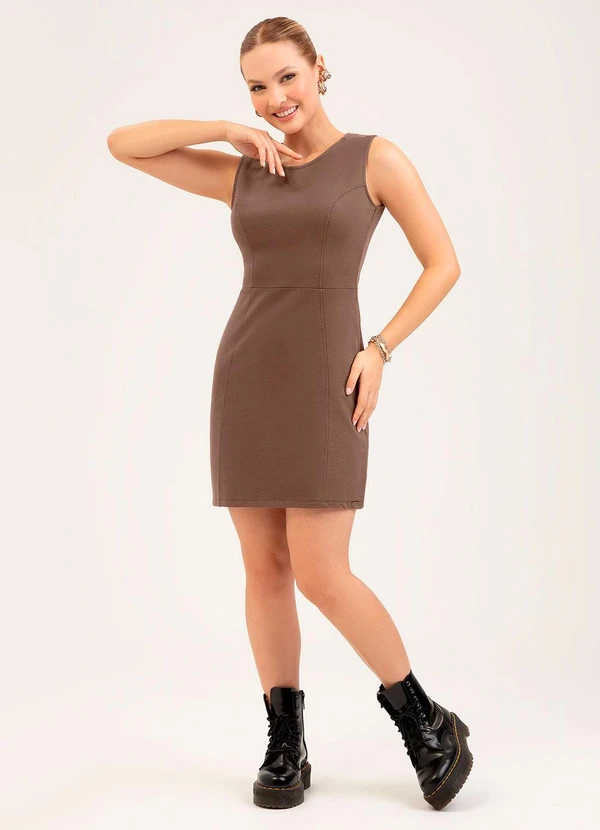 Cativa - Vestido Curto em Moletom Marrom Escuro