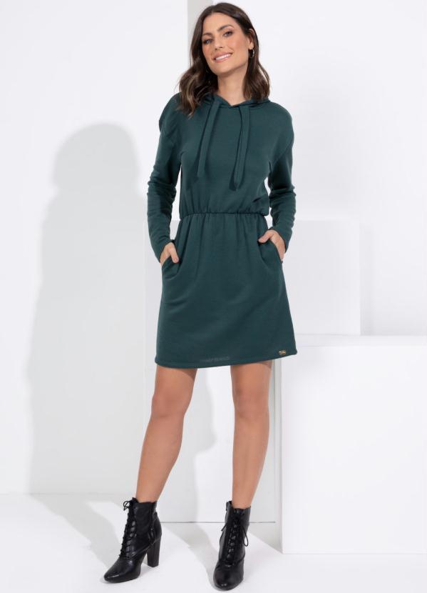 Quintess - Vestido Curto em Moletom Verde com Capuz 3