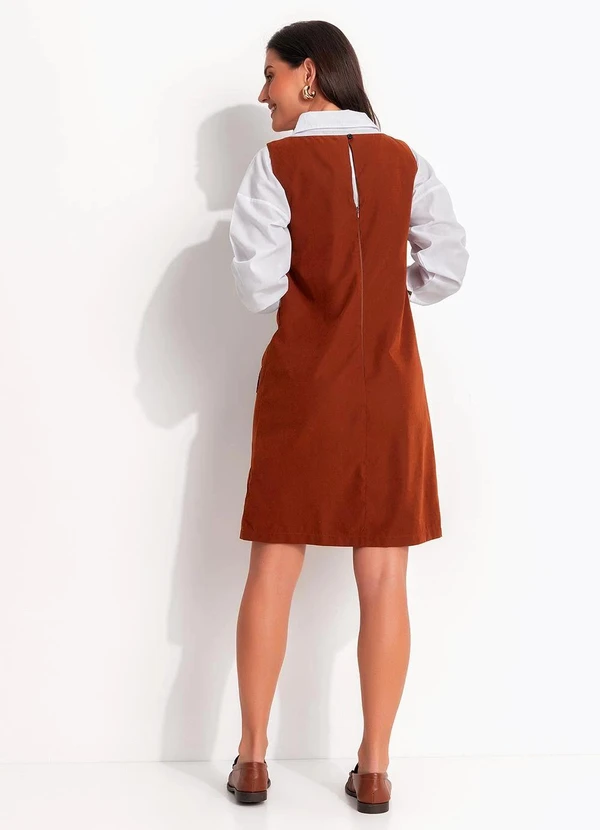 Quintess - Vestido Curto em Nylon Suede Marrom com Bolsos Frontais 8