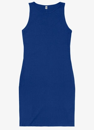 Rovitex - Vestido Curto em Ribana Canelada Azul - ROVITEX